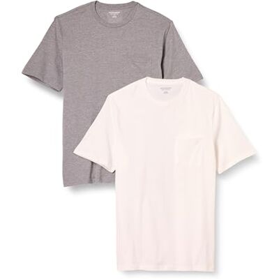 Amazon Essentials Herren Kurzärmeliges T-Shirt mit Rundhalsausschnitt und Tasche, 2er-Pack, Grau Meliert/Weiß, XL Amazon Essentials Herren Kurzärmeliges T-Shirt mit Rundhalsausschnitt und Tasche, 2er-Pack, Grau Meliert/Weiß, XL