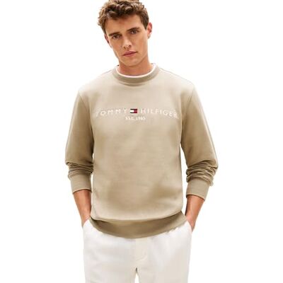 Tommy Hilfiger Herren Sweatshirt Logo ohne Kapuze, Beige (Keystone), M Tommy Hilfiger Herren Sweatshirt Logo ohne Kapuze, Beige (Keystone), M