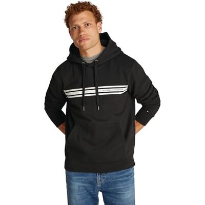 Tommy Hilfiger Herren Hoodie Central Chest Stripe mit Kapuze, Schwarz (Black), S Tommy Hilfiger Herren Hoodie Central Chest Stripe mit Kapuze, Schwarz (Black), S