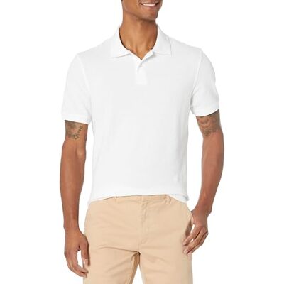 Amazon Essentials Men's Slim-Fit Cotton Pique Polo Shirt, White, Medium Amazon Essentials Men's Slim-Fit Cotton Pique Polo Shirt, White, Medium