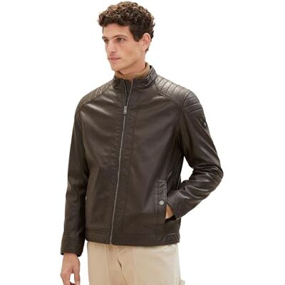 TOM TAILOR Herren 1026337 Bikerjacke Aus Kunstleder, 31523 Espresso Brown Fake Leather, S EU TOM TAILOR Herren 1026337 Bikerjacke Aus Kunstleder, 31523 Espresso Brown Fake Leather, S EU