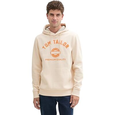 TOM TAILOR Herren Hoodie Sweatshirt mit Logo-Print, 27469 Smooth Light Sand, M TOM TAILOR Herren Hoodie Sweatshirt mit Logo-Print, 27469 Smooth Light Sand, M