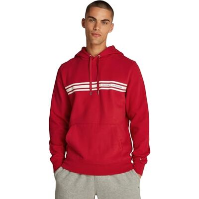 Tommy Hilfiger Herren Hoodie Central Chest Stripe mit Kapuze, Mehrfarbig (Medium Red), XL Tommy Hilfiger Herren Hoodie Central Chest Stripe mit Kapuze, Mehrfarbig (Medium Red), XL