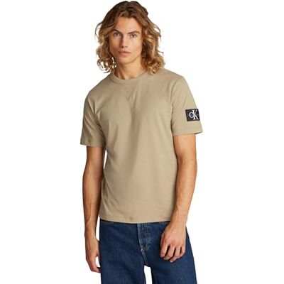Calvin Herren T-Shirt Kurzarm Regular Tee mit Logo-Badge, Beige (Tree House), XXL Calvin Herren T-Shirt Kurzarm Regular Tee mit Logo-Badge, Beige (Tree House), XXL