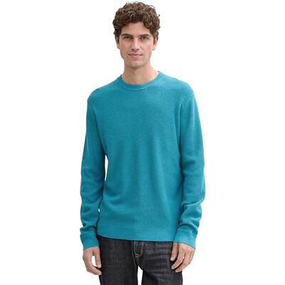 TOM TAILOR Herren Basic Strickpullover aus Baumwolle, 37094 Turquoise Blue Melange, XXXL TOM TAILOR Herren Basic Strickpullover aus Baumwolle, 37094 Turquoise Blue Melange, XXXL