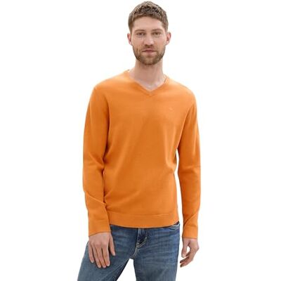 TOM TAILOR Herren 1039811 Strickpullover mit V-Ausschnitt, 36300 Pumpkin Orange Melange, XL TOM TAILOR Herren 1039811 Strickpullover mit V-Ausschnitt, 36300 Pumpkin Orange Melange, XL