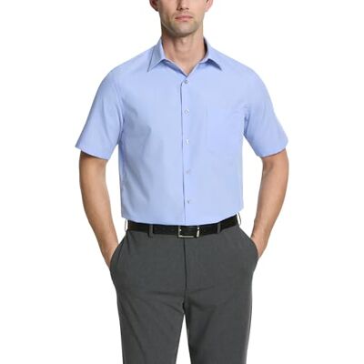 Van Heusen Herren Kurzärmeliges, Normale Passform, Popeline, einfarbig Klassisches Hemd, Cameo Blau, 43 cm Hals Van Heusen Herren Kurzärmeliges, Normale Passform, Popeline, einfarbig Klassisches Hemd, Cameo Blau, 43 cm Hals