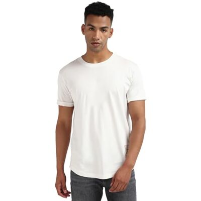 Calvin Herren T-Shirt Kurzarm Badge Turn Up Sleeve Rundhalsausschnitt, Elfenbein (Ivory), XXS Calvin Herren T-Shirt Kurzarm Badge Turn Up Sleeve Rundhalsausschnitt, Elfenbein (Ivory), XXS