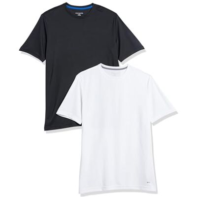 Amazon Essentials Herren Active Performance T-Shirt aus Tech-Stretch (Erhältlich In Big & Tall), 2er-Pack, Schwarz/Weiß, S Amazon Essentials Herren Active Performance T-Shirt aus Tech-Stretch (Erhältlich In Big & Tall), 2er-Pack, Schwarz/Weiß, S