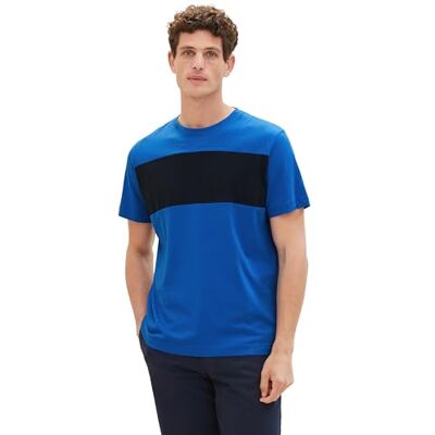 TOM TAILOR Herren Basic T-Shirt mit Logo-Print, 12393 Sure Blue, XXL TOM TAILOR Herren Basic T-Shirt mit Logo-Print, 12393 Sure Blue, XXL