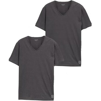 TOM TAILOR Herren T-Shirt mit V-Ausschnitt im Doppelpack, 11086 Dark Grey Melange, S TOM TAILOR Herren T-Shirt mit V-Ausschnitt im Doppelpack, 11086 Dark Grey Melange, S