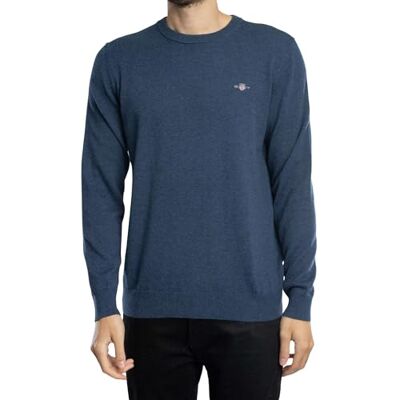 GANT Herren Classic Cotton C-Neck Pullover, Dark Jeansblue Melange, XXL GANT Herren Classic Cotton C-Neck Pullover, Dark Jeansblue Melange, XXL