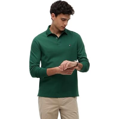 Tommy Hilfiger Herren Poloshirt Langarm Regular Fit mit Knopfleiste, Grün (Street Green), L Tommy Hilfiger Herren Poloshirt Langarm Regular Fit mit Knopfleiste, Grün (Street Green), L