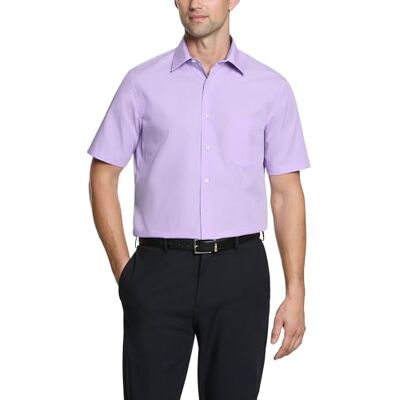 Van Heusen Herren Kurzärmeliges Popeline Klassisches Hemd, Lavendel, 42 cm Hals Van Heusen Herren Kurzärmeliges Popeline Klassisches Hemd, Lavendel, 42 cm Hals