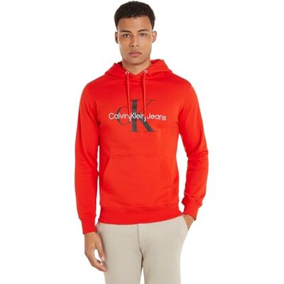 Calvin Jeans Herren Hoodie Seasonal Monologo Regular mit Kapuze, Rot (Fiery Red), S Calvin Jeans Herren Hoodie Seasonal Monologo Regular mit Kapuze, Rot (Fiery Red), S