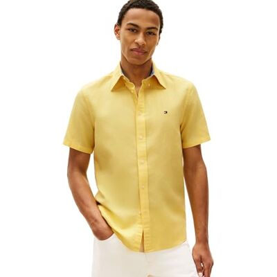 Tommy Hilfiger Herren Hemd Linen Blend Solid Kurzarm, Gelb (Citronella), M Tommy Hilfiger Herren Hemd Linen Blend Solid Kurzarm, Gelb (Citronella), M