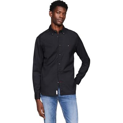 Tommy Hilfiger Langarm-Popeline-Hemden, Normale Passform, Herrenhemden, Button-Down-Shirts, auch erhältlich in Big und Tall, Schwarz Tommy Hilfiger Langarm-Popeline-Hemden, Normale Passform, Herrenhemden, Button-Down-Shirts, auch erhältlich in Big und Tall, Schwarz