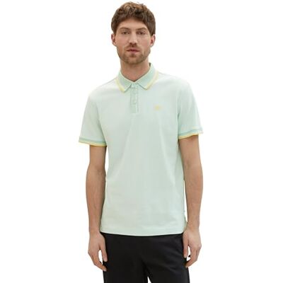 TOM TAILOR Herren Basic Piqué Poloshirt, white mint twotone, L TOM TAILOR Herren Basic Piqué Poloshirt, white mint twotone, L