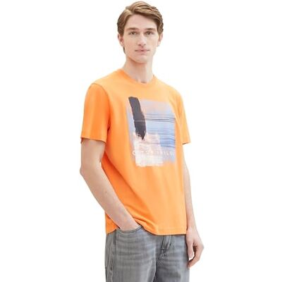 TOM TAILOR Herren Basic T-Shirt mit Print, 22195 Fruity Melon Orange, L TOM TAILOR Herren Basic T-Shirt mit Print, 22195 Fruity Melon Orange, L