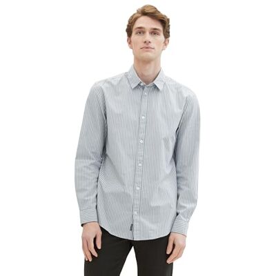 TOM TAILOR Herren Regular Fit Basic Hemd mit Streifen, 35229 Grey Mint Stripe, L TOM TAILOR Herren Regular Fit Basic Hemd mit Streifen, 35229 Grey Mint Stripe, L