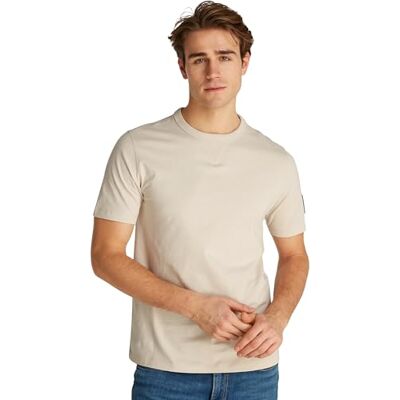 Calvin Herren T-Shirt Kurzarm Regular Tee mit Logo-Badge, Beige (Oatmeal), XXL Calvin Herren T-Shirt Kurzarm Regular Tee mit Logo-Badge, Beige (Oatmeal), XXL