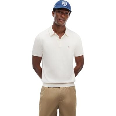 Tommy Hilfiger Herren Poloshirt Kurzarm Essential Cotton Knitted Dick, Elfenbein (Ivory Petal), XS Tommy Hilfiger Herren Poloshirt Kurzarm Essential Cotton Knitted Dick, Elfenbein (Ivory Petal), XS