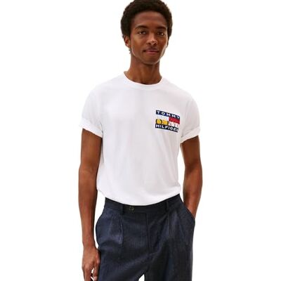 Tommy Hilfiger Herren T-Shirt Kurzarm Colour Flag Tee Regular Fit, Weiß (White), M Tommy Hilfiger Herren T-Shirt Kurzarm Colour Flag Tee Regular Fit, Weiß (White), M