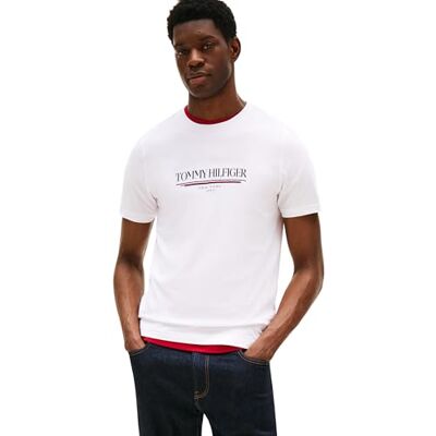 Tommy Hilfiger Herren T-Shirt Kurzarm Brand Love Tee aus Baumwolle, Weiß (White), XS Tommy Hilfiger Herren T-Shirt Kurzarm Brand Love Tee aus Baumwolle, Weiß (White), XS