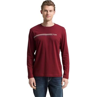 TOM TAILOR Herren 1048584 Langarmshirt Mit Print, 14155 Cabarnet Bordeaux Red, S EU TOM TAILOR Herren 1048584 Langarmshirt Mit Print, 14155 Cabarnet Bordeaux Red, S EU