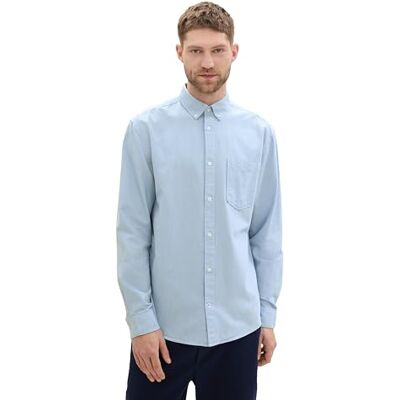 TOM TAILOR Herren Regular Fit Hemd mit Logo-Stickerei an der Brusttasche, 35960 Light Blue Chambray, L TOM TAILOR Herren Regular Fit Hemd mit Logo-Stickerei an der Brusttasche, 35960 Light Blue Chambray, L