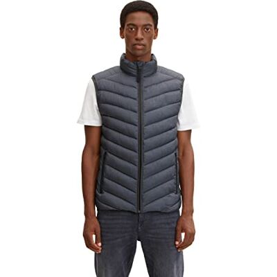 TOM TAILOR Herren Lightweight Stepptweste 1031473, 24267 Grey Twill Structure, M TOM TAILOR Herren Lightweight Stepptweste 1031473, 24267 Grey Twill Structure, M