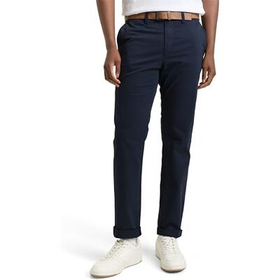TOM TAILOR Denim Herren Slim Fit Chino Hose mit Gürtel 10668 Sky Captain Blue 31W / 30L TOM TAILOR Denim Herren Slim Fit Chino Hose mit Gürtel 10668 Sky Captain Blue 31W / 30L