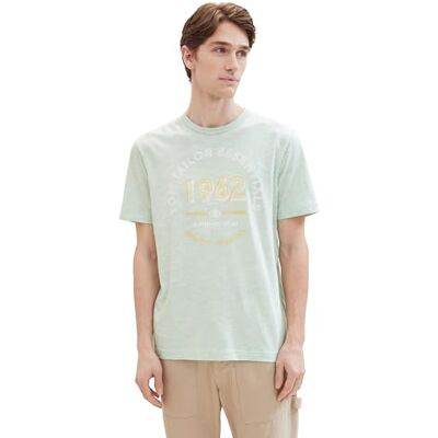 TOM TAILOR Herren Basic T-Shirt mit Logo-Print, Paradise Mint finestripe, S TOM TAILOR Herren Basic T-Shirt mit Logo-Print, Paradise Mint finestripe, S