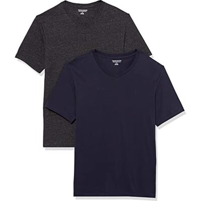 Amazon Essentials Herren T-Shirt Slim Fit Kurzarm V-Ausschnitt 2er Pack Navy/Charcoal Heather, Medium Amazon Essentials Herren T-Shirt Slim Fit Kurzarm V-Ausschnitt 2er Pack Navy/Charcoal Heather, Medium