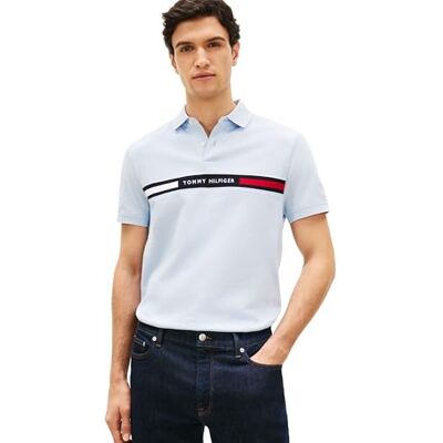 Tommy Hilfiger Herren Poloshirt Kurzarm Chest Insert Regular Fit, Blau (Breezy Blue), XL Tommy Hilfiger Herren Poloshirt Kurzarm Chest Insert Regular Fit, Blau (Breezy Blue), XL