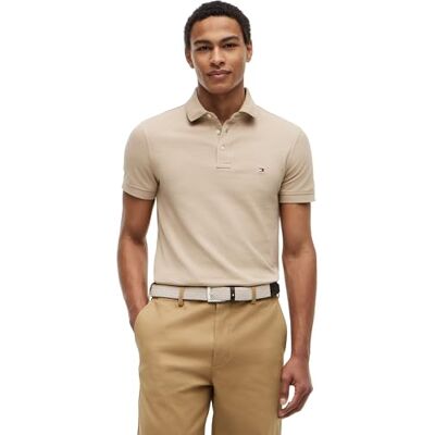 Tommy Hilfiger Herren Poloshirt Kurzarm 1985 Slim Fit, Beige (Batique Khaki), L Tommy Hilfiger Herren Poloshirt Kurzarm 1985 Slim Fit, Beige (Batique Khaki), L