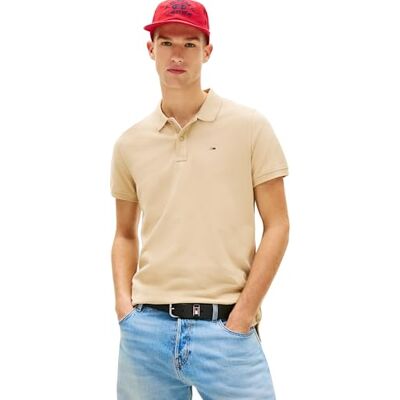 Tommy Jeans Herren Poloshirt Kurzarm Slim Placket Slim Fit, Beige (Gentle Gold), M Tommy Jeans Herren Poloshirt Kurzarm Slim Placket Slim Fit, Beige (Gentle Gold), M