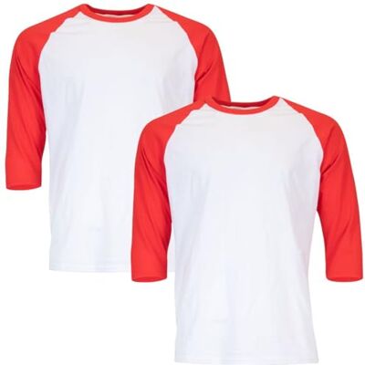 Gildan Herren Heavy Cotton 3/4 Raglan T-shirt Style G5700, Pack of 2 T Shirt, Weiß / Rot, S EU Gildan Herren Heavy Cotton 3/4 Raglan T-shirt Style G5700, Pack of 2 T Shirt, Weiß / Rot, S EU