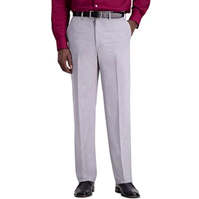 Haggar Mens Classic Fit Flat Front Solid Stretch Dress Pants, Light Grey, 38W x 32L US Haggar Mens Classic Fit Flat Front Solid Stretch Dress Pants, Light Grey, 38W x 32L US