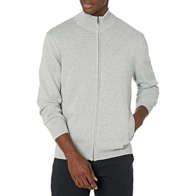 Amazon Essentials Herren Pullover mit durchgehendem Reißverschluss, Hellgrau Meliert, L Amazon Essentials Herren Pullover mit durchgehendem Reißverschluss, Hellgrau Meliert, L