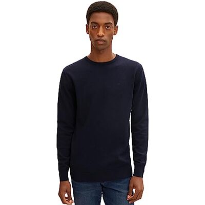 TOM TAILOR Herren 1012819 Basic Strickpullover Mit Crewneck, 13160 Knitted Navy Melange, 3XL EU TOM TAILOR Herren 1012819 Basic Strickpullover Mit Crewneck, 13160 Knitted Navy Melange, 3XL EU