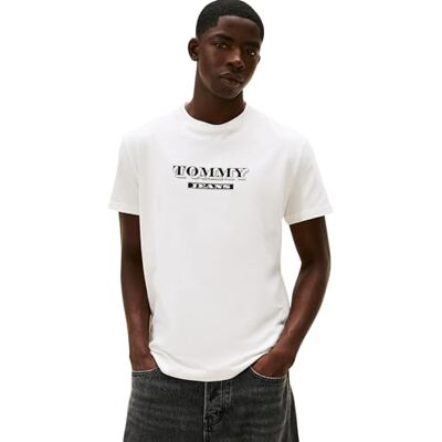 Tommy Jeans Herren T-Shirt Kurzarm Bills Font mit Rundhalsausschnitt, Weiß (Ecru), XS Tommy Jeans Herren T-Shirt Kurzarm Bills Font mit Rundhalsausschnitt, Weiß (Ecru), XS