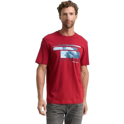 TOM TAILOR Herren 1048585 T-Shirt Mit Foto-Print, 10814 Coach Red, M EU TOM TAILOR Herren 1048585 T-Shirt Mit Foto-Print, 10814 Coach Red, M EU