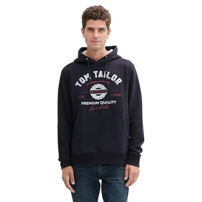 TOM TAILOR Herren Hoodie Sweatshirt mit Logo-Print, 10668 Sky Captain Blue, XXXL TOM TAILOR Herren Hoodie Sweatshirt mit Logo-Print, 10668 Sky Captain Blue, XXXL