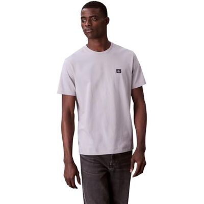 Calvin Herren T-Shirt Kurzarm Badge Jersey Classic Tee aus Baumwolle, Grau (Formal Gray), L Calvin Herren T-Shirt Kurzarm Badge Jersey Classic Tee aus Baumwolle, Grau (Formal Gray), L