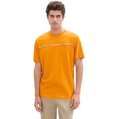 TOM TAILOR Herren 1037803 T-Shirt mit Print, 12392 Fresh Pepper Orange, M TOM TAILOR Herren 1037803 T-Shirt mit Print, 12392 Fresh Pepper Orange, M