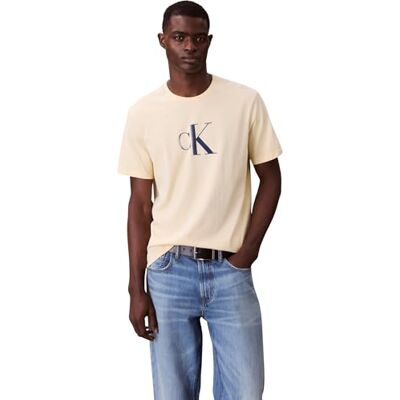 Calvin Herren T-Shirt Kurzarm Center Monogram Classic aus Baumwolle, Gelb (Sunlight), L Calvin Herren T-Shirt Kurzarm Center Monogram Classic aus Baumwolle, Gelb (Sunlight), L