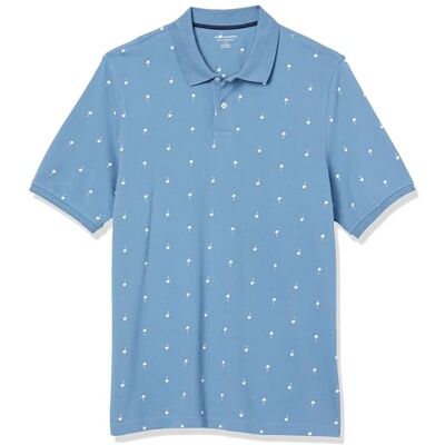 Amazon Essentials Herren Polohemd aus Baumwollpiqué in normaler Passform (erhältlich in Übergrößen), Blau Weiß Palmenaufdruck, L Amazon Essentials Herren Polohemd aus Baumwollpiqué in normaler Passform (erhältlich in Übergrößen), Blau Weiß Palmenaufdruck, L