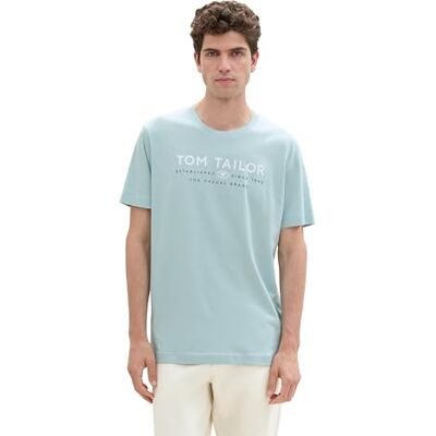 TOM TAILOR Herren Basic T-Shirt mit Logo-Print,30463 Dusty Mint Blue, L TOM TAILOR Herren Basic T-Shirt mit Logo-Print,30463 Dusty Mint Blue, L