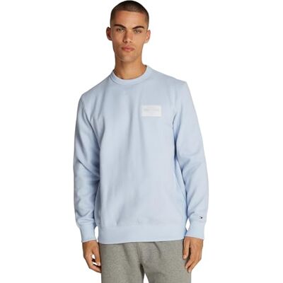Tommy Hilfiger Herren Sweatshirt Monotype Label Rundhalsausschnitt, Blau (Breezy Blue), L Tommy Hilfiger Herren Sweatshirt Monotype Label Rundhalsausschnitt, Blau (Breezy Blue), L
